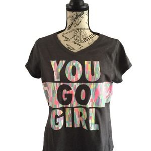 Xersion Women's plus size 2X Top Go Girl Graphic Pink Gray Cotton Blend